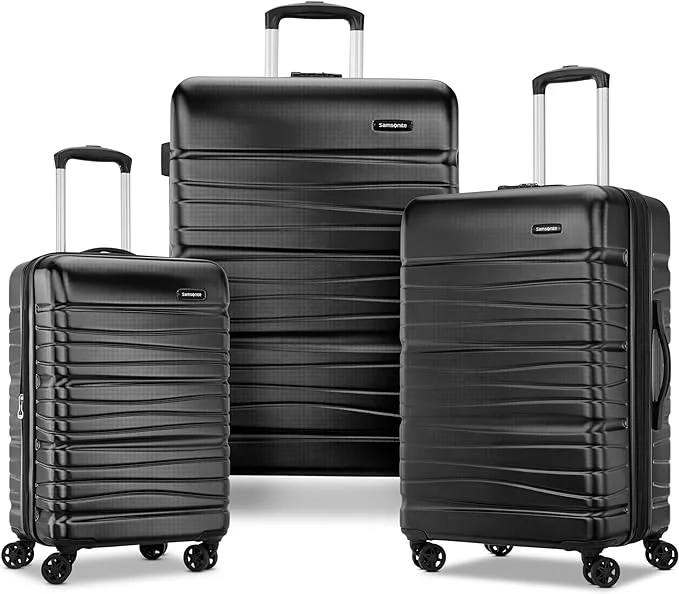 Super Deal Samsonite Evolve SE Hardside Expandable Luggage with Double Spinner Wheels, Bass Black, 3PC Set (CO/M/L)