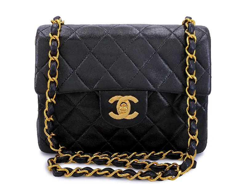 Mega Discount Chanel Vintage Square Mini Flap Bag Black 24k GHW Lambskin
