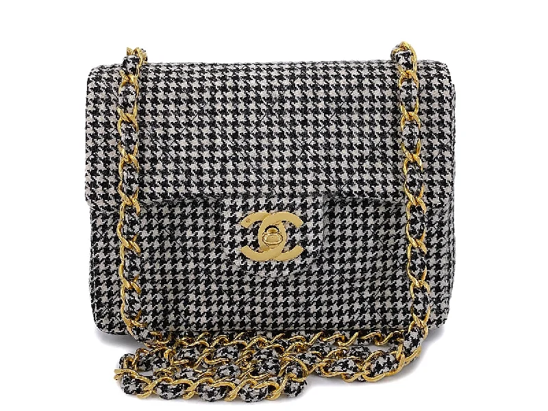 Special Price Rare Chanel 1991 Houndstooth Micro-Tweed Square Mini Flap Bag 24k GHW