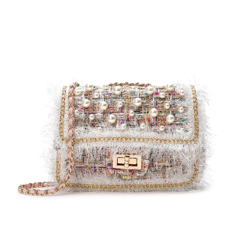 Shop and Save Beaded Tweed Shoulder Bag