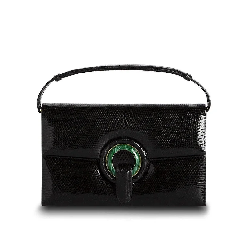 Super Deal Grommet Handbag - Black Exotic Lizard