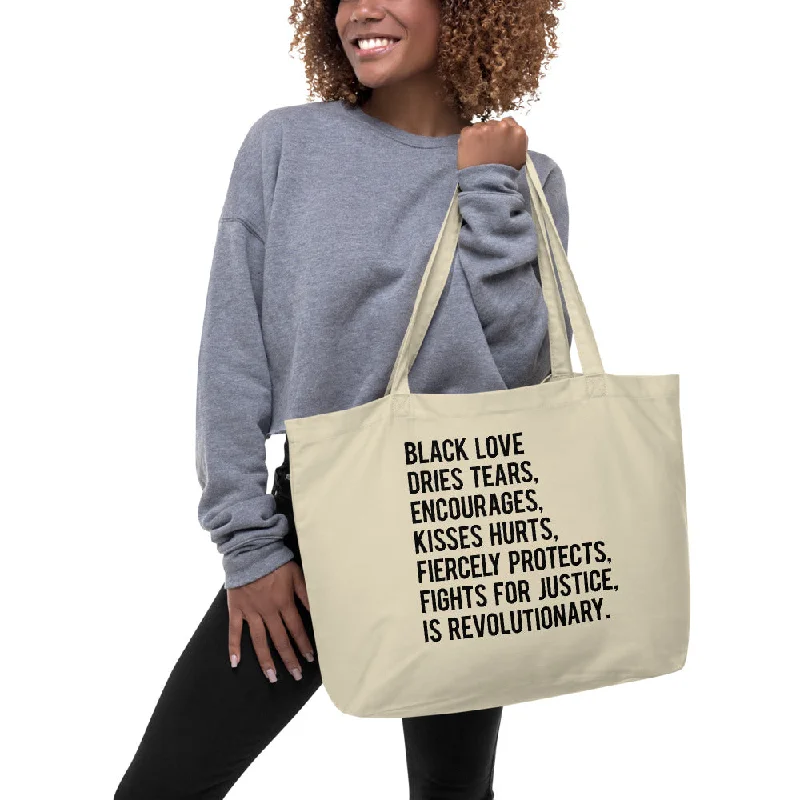 Super Sale Black Love Is... Large organic tote bag