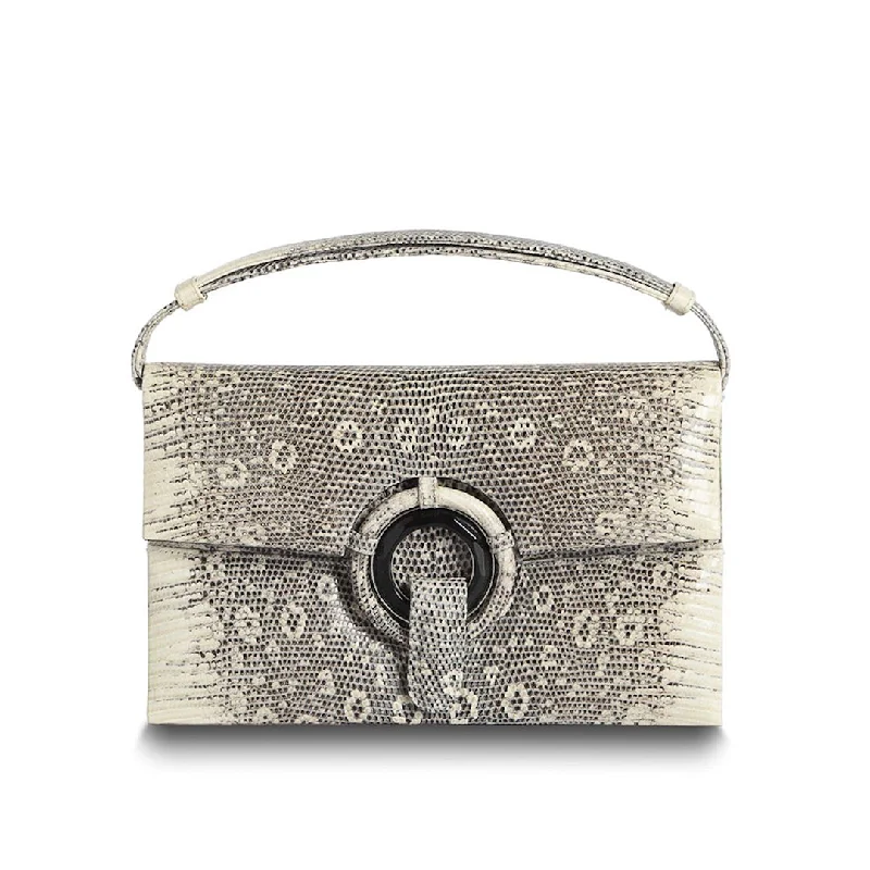 Quick Sale Grommet Handbag - Black and White Exotic Ring Lizard