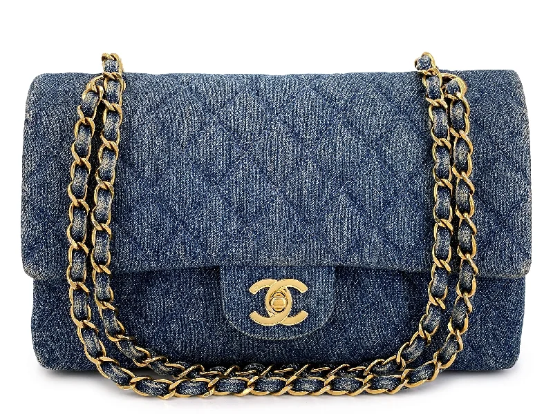 Hurry In Chanel 1998 Vintage Blue Denim Medium Classic Double Flap Bag 24k GHW 54A