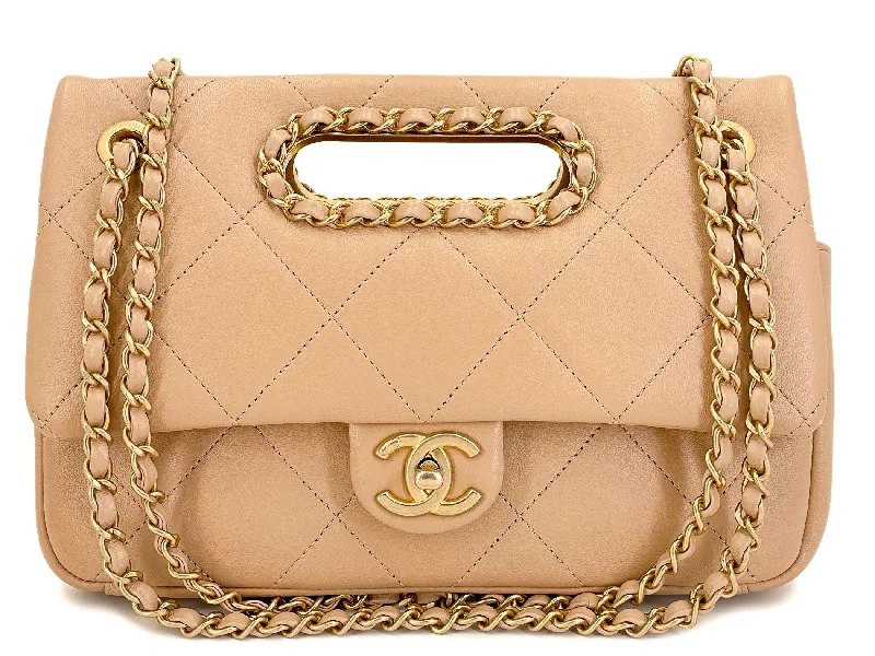 Take Advantage Chanel Beige Chain Handle A Real Catch Flap Bag GHW TTZ