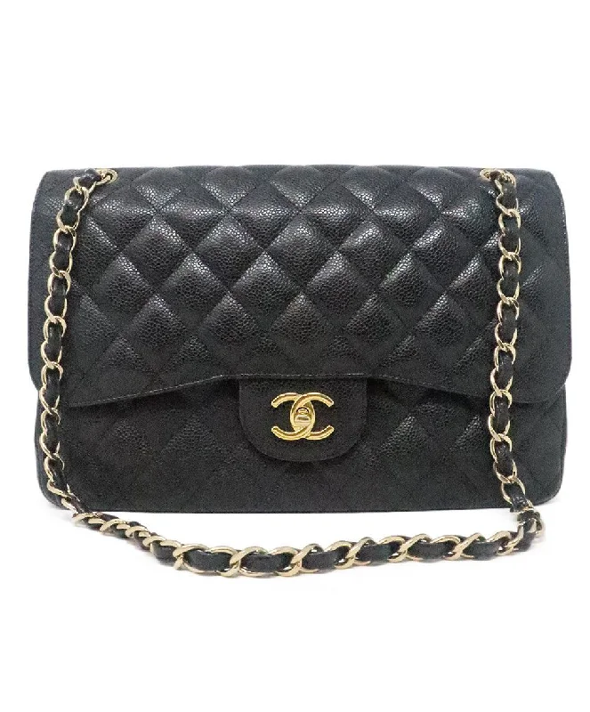 Quick Deals Chanel Black Caviar Leather Large Classic Flap Bag