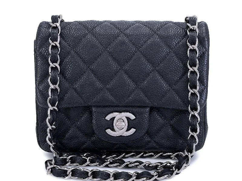 Limited Supply Chanel Black Caviar Mini Flap Bag Square Classic SHW