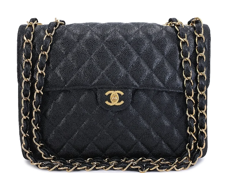 Reduced Price Chanel Black Vintage Caviar Jumbo Flap Bag 2004 Classic 24k GHW UVR