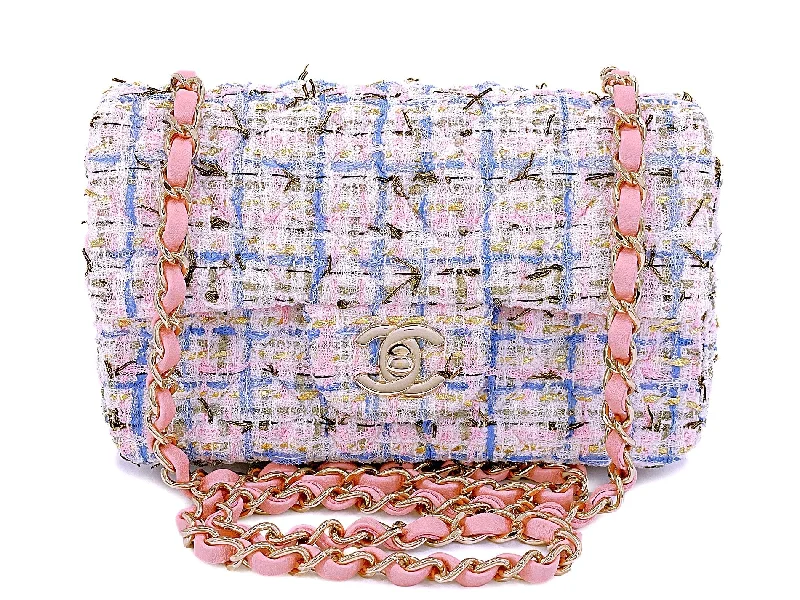 Lowest Price Chanel Pink Tweed Rectangular Mini Flap Bag 19C Boucle HX9