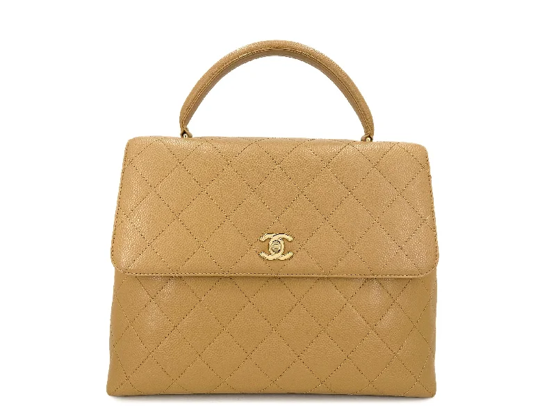 Super Deal Chanel Vintage Beige Caviar Kelly Flap Bag 24k GHW 2003 2D7