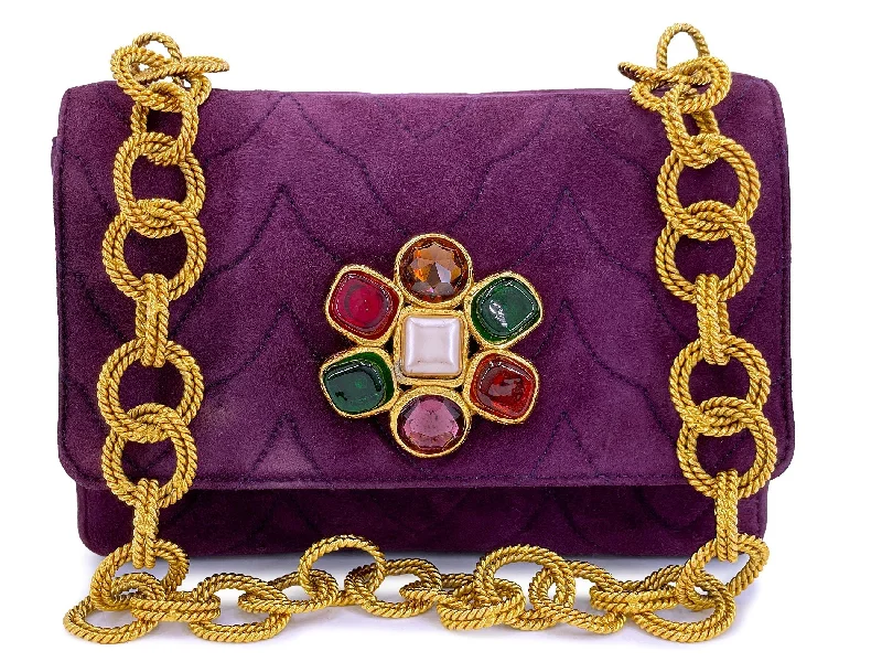 The Best Prices Chanel Vintage Jeweled Gripoix Flap Bag 1991 Purple Quilted Suede 24k GHW 58R The Best Prices Chanel Vintage Jeweled Gripoix Flap Bag 1991 Purple Quilted Suede 24k GHW 58R