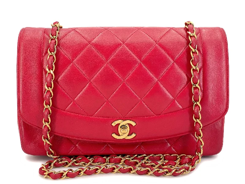 Steals and Deals Chanel Vintage Red Diana Flap Bag Medium Lambskin 24k GHW 1994 44T Steals and Deals Chanel Vintage Red Diana Flap Bag Medium Lambskin 24k GHW 1994 44T