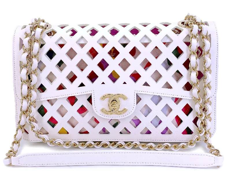 Low Price Chanel White Pink Diamond Cutout See Through Medium Flap Bag GHW F6M