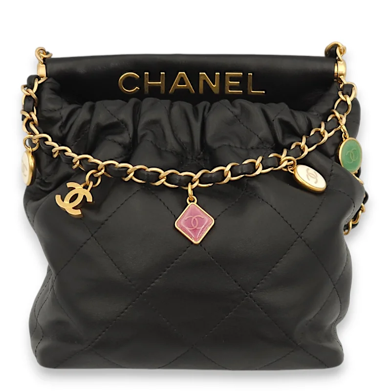 Bargain Alert Charms Small Black Bucket Bag in Lambskin, Gold hardware