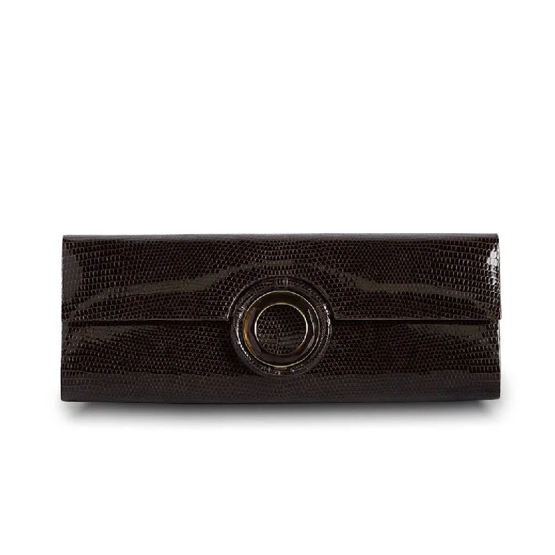Deal Alert Grommet Roll Clutch - Chocolate Brown Lizard, Topaz Grommet