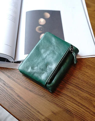 Super Bargain Cute Green Leather Womens Billfold Wallet Classic Vertical Small Wallet For Women