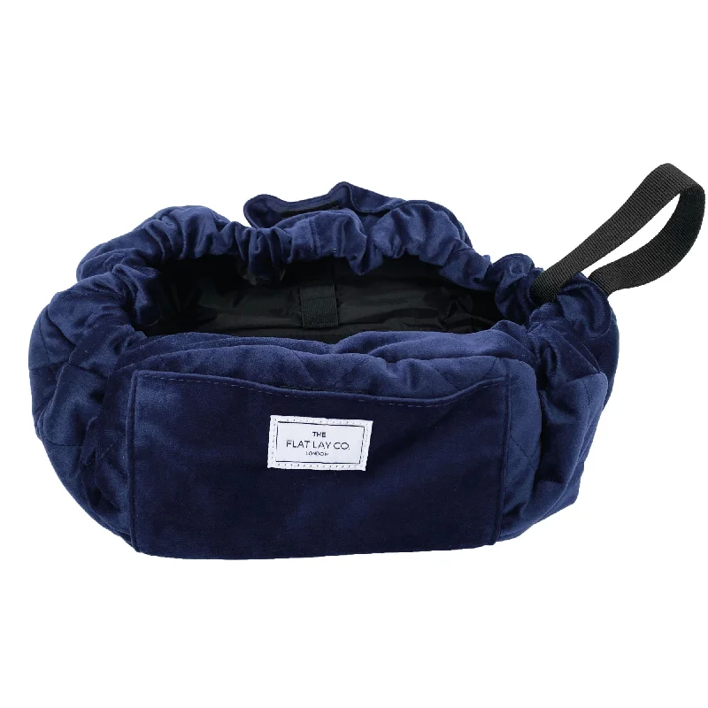Discount Deals Drawstring Flat Lay Makeup Bag - Deep Blue Velvet