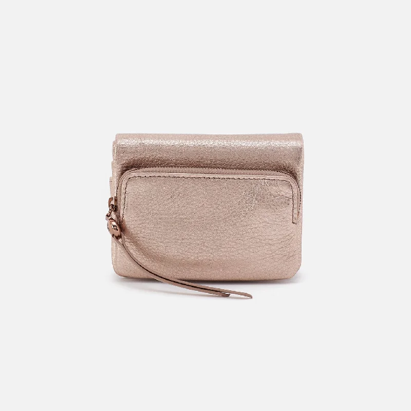 Deal Frenzy Fern Bifold Wallet In Metallic Leather - Pink Gold Metallic