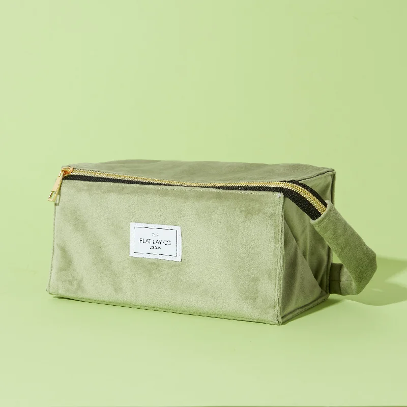 Special Discount Flat Lay Makeup Box Bag - Sage Green Velvet