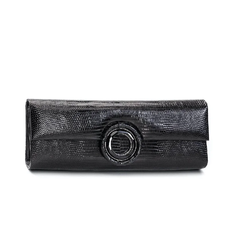 Limited Time Discount Grommet Roll Clutch - Black Exotic Lizard