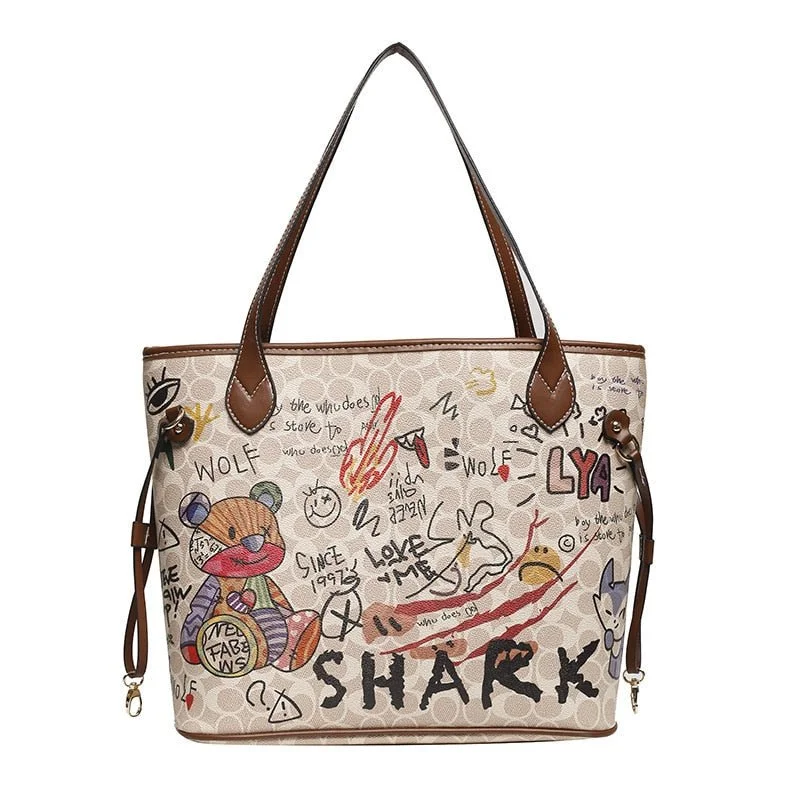 Weekend Deals That Sparkle CHIC AND PLAYFUL: BEAR GRAFFITI FASHION TOTE BAG