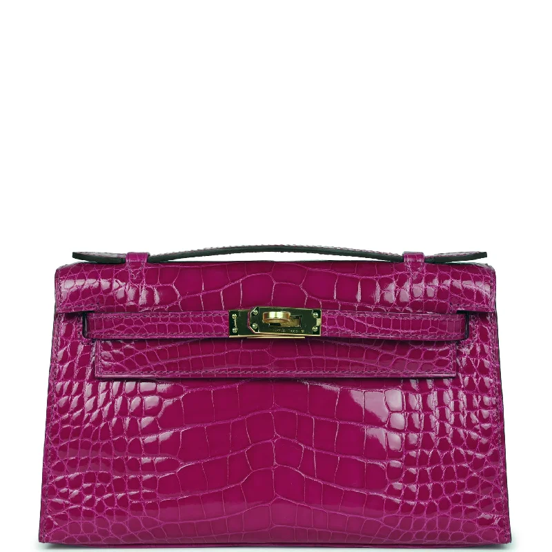 Mega Discount Hermes Kelly Pochette Rose Scheherazade Shiny Alligator Gold Hardware