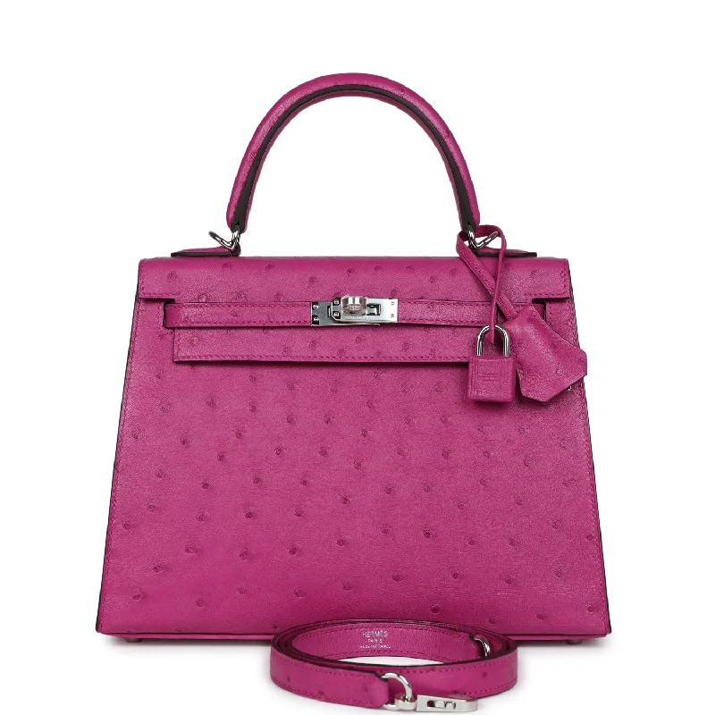 Weekend Special Hermes Kelly Sellier 25 Rose Pourpre Ostrich Palladium Hardware