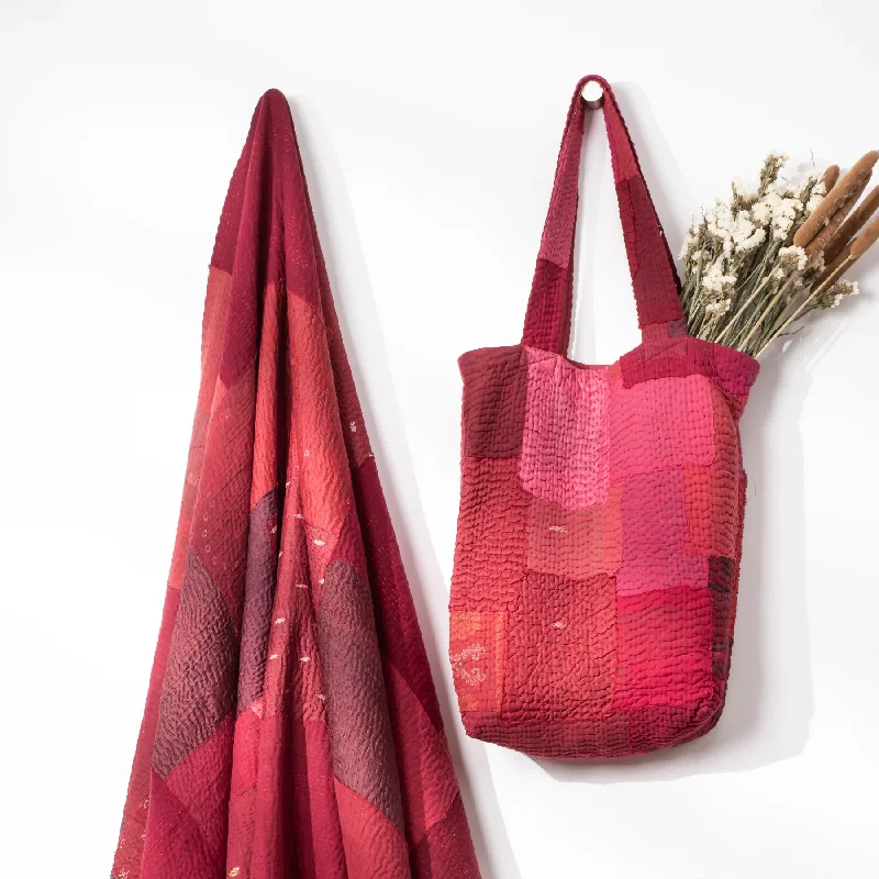 Limited Availability Landscape Handmade Vintage Kantha Tote Bag -Red -