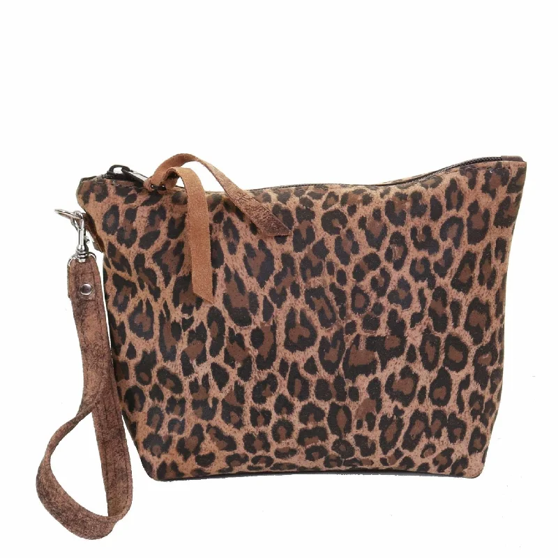 Steals and Deals LMP07 - Cheetah Tan Suede Print Makeup Pouch