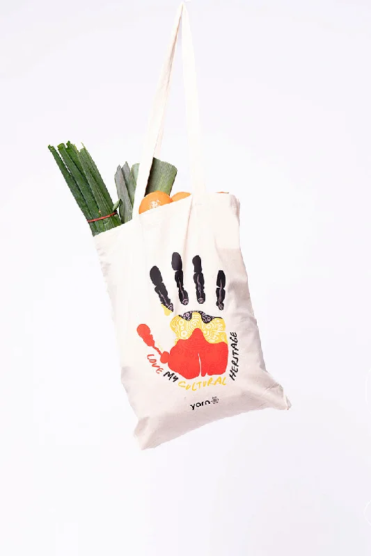 Markdowns Love My Cultural Heritage Long Handle Natural Tote Bag