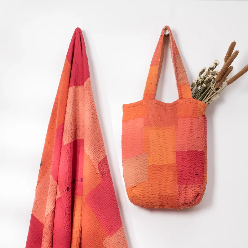 The Perfect Time To Shop And Save Mosaic Fray Handmade Vintage Kantha Tote Bag -Carrot- The Perfect Time To Shop And Save Mosaic Fray Handmade Vintage Kantha Tote Bag -Carrot-