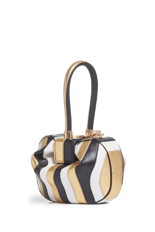 Great Bargain Nina Bag in Gold, Black & Ivory Stripes Nappa Leather