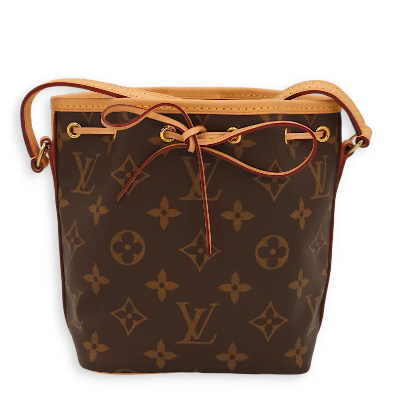 Online Specials Noe (Old Model) Nano Monogram Bucket Bag in Canvas, Gold hardware