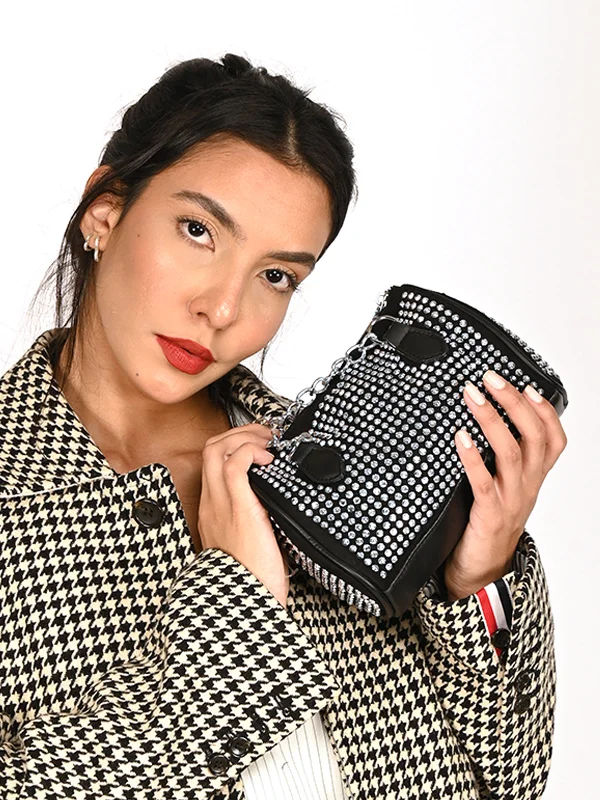 Price Reduction Odette Black Embellished Clutch For Women