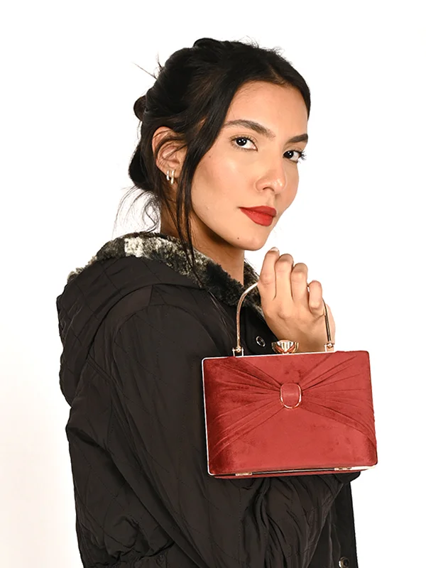 Factory Direct Sale Odette Maroon Embellished Bridal Clutch For Women