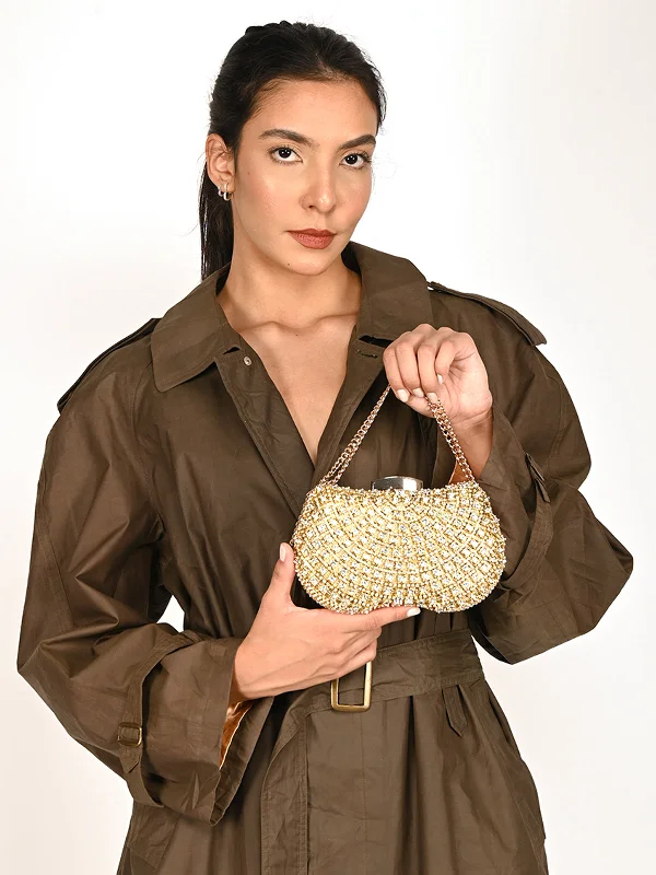 Hot Deal Odette Metallic Gold Metal Clutch For Women