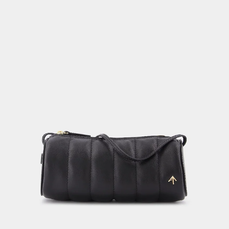 Epic Value Padded Cylinder Bag in Black Leather