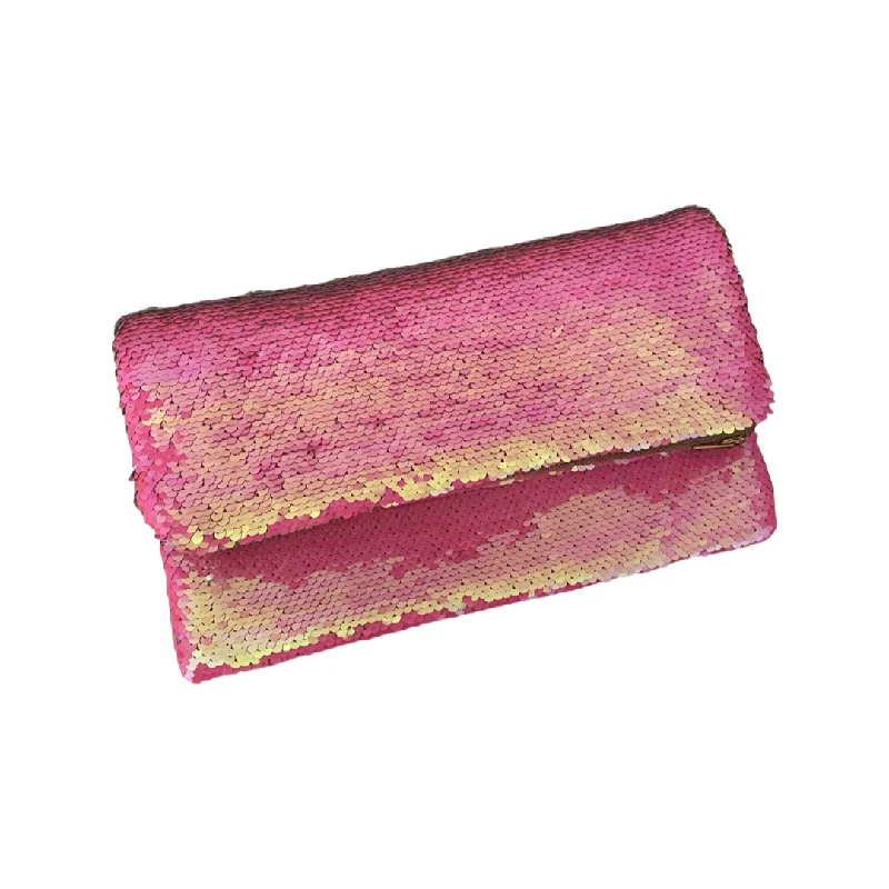Stock Clearance Pink and Green Sequin Foldover Clutch