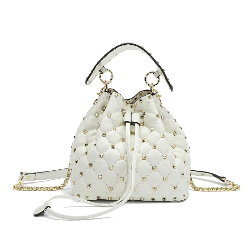 Weekend Price Cuts Galore Quilted Studded Lambskin Drawstring Shoulder Bag
