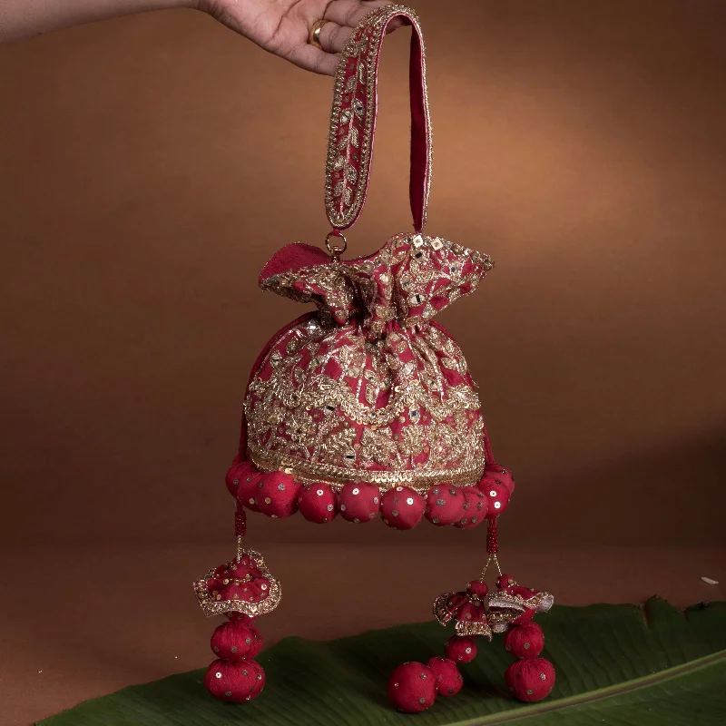 Big Savings Red bridal bucket bag - Chanderi