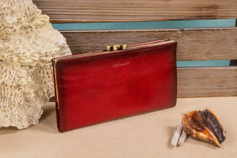 Price Drop Safe Harbor RFID Womens Wallet - Antique Slim Kiss Clasp Clutch
