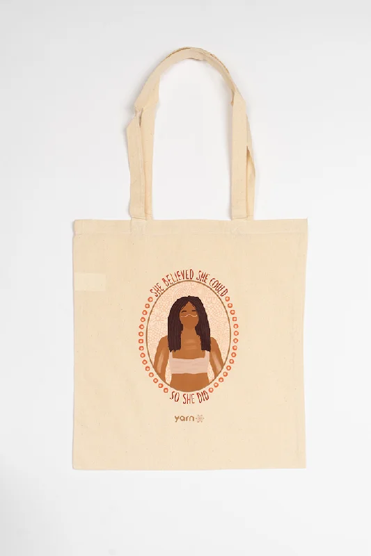Weekend Discounts to Enjoy "She Believed She Could, So She Did" Long Handle Natural Cotton Tote Bag