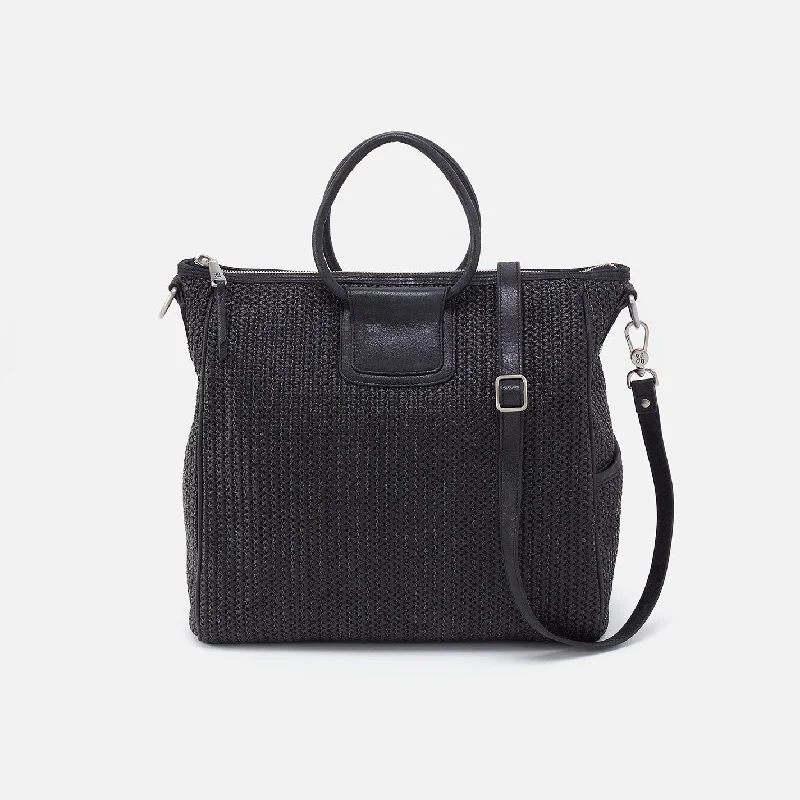 Weekend Bargains to Cherish Sheila Large Satchel in Raffia With Leather Trim - Black
