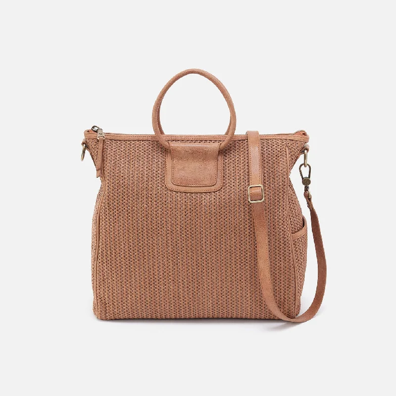 Weekend Savings Galore Sheila Large Satchel in Raffia With Leather Trim - Sepia