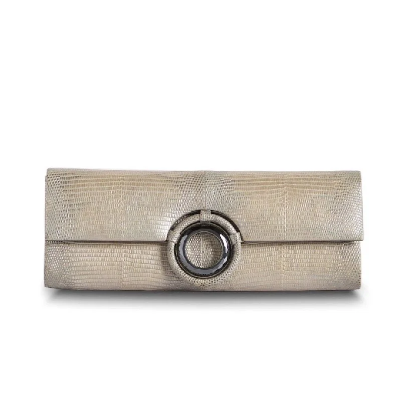 Savings Spectacular Grommet Roll Clutch - Champagne Metallic Exotic Lizard
