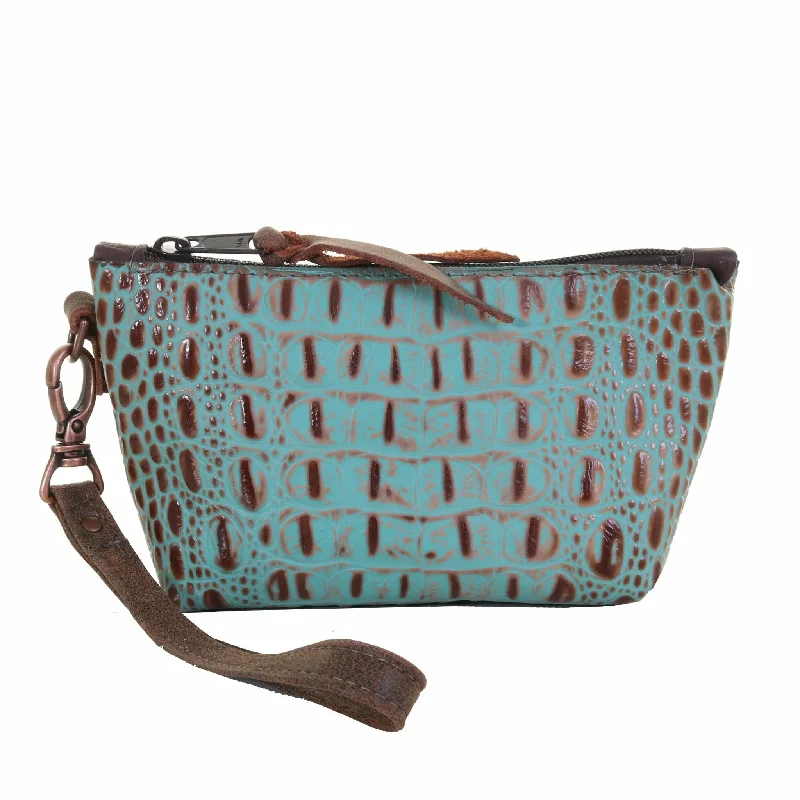 Weekend Deals That Amaze SMP09 - Vintage Mint Crocodile Print Small Makeup Pouch