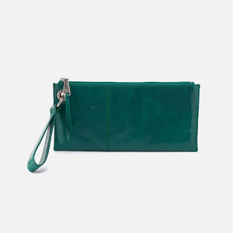 Take Advantage Vida Wristlet In Polished Leather - Alpine Green