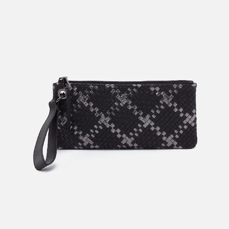 Super Deal Vida Wristlet In Woven Leather - Black Metallic Woven