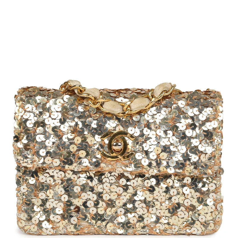 Weekend Specials Just for You Vintage Chanel Mini Half Flap Bag Gold Sequin Gold Hardware