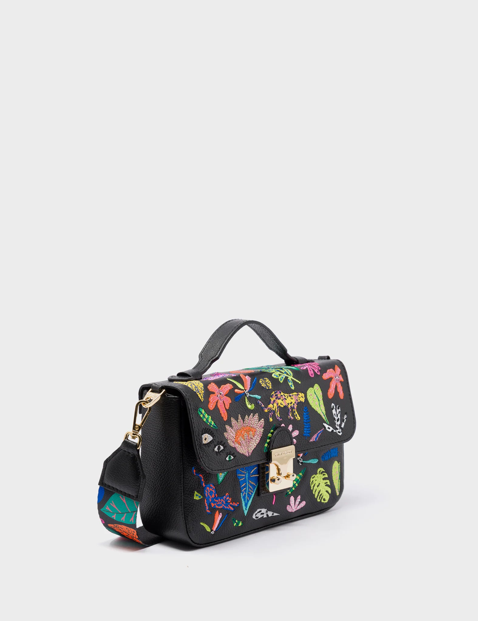 Year-End Clearance Amantis Black Leather Crossbody Mini Handbag - El Trópico Embroidery Design Year-End Clearance Amantis Black Leather Crossbody Mini Handbag - El Trópico Embroidery Design